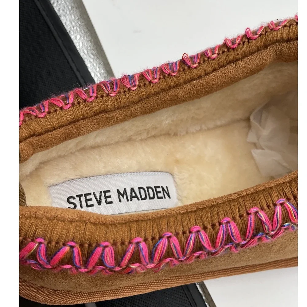 Steve Madden Kids Chestnut Suede Slippers Pink Purple Braided Trim Slip On